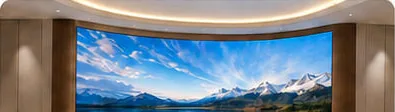 Concave LED wall in a reception area