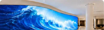 Curved LED wave wall in a lobby