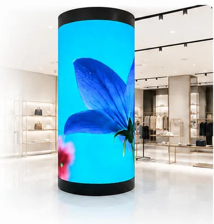 Cylindrical LED column display in a retail store