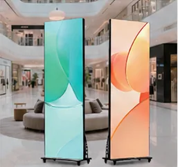 Two free-standing LED poster displays in a mall